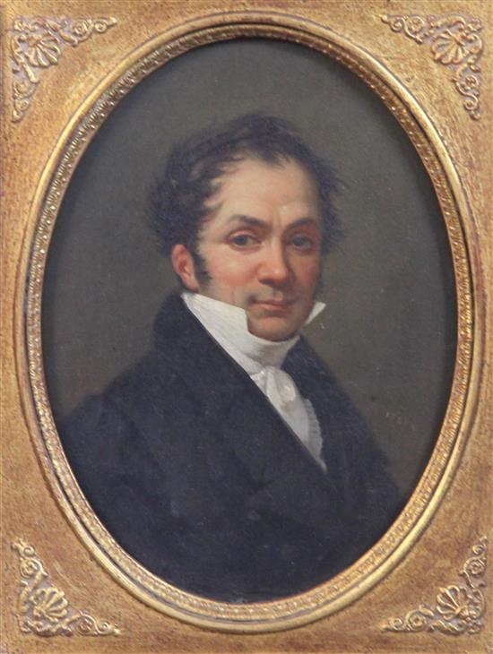 Édouard Pingret (1788-1875) Self portrait 8.5 x 6.5in., framed to the oval